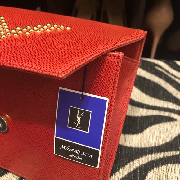 Authentic Yves Saint Laurent YSL red orange clutch - Picture 6 of 8